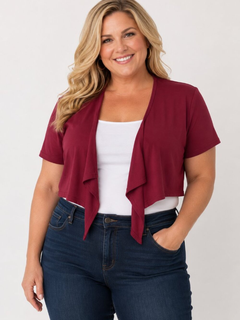 Burgundy Tie Front Shrug Bolero Cardigan Women's XL Short Sleeve Open Front Lay